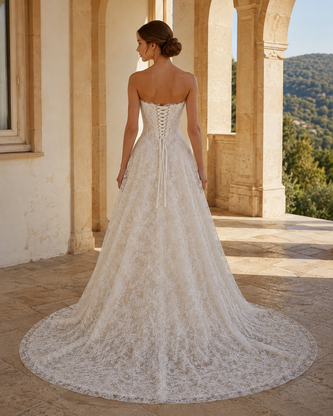 MANT Strapless Scalloped Lace A-Line Wedding Dress