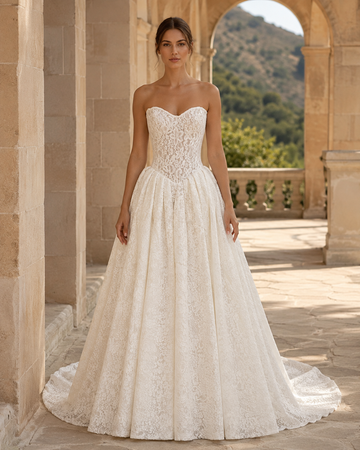 MANT Strapless Sweetheart All-Over Lace Ball Gown Wedding Dress