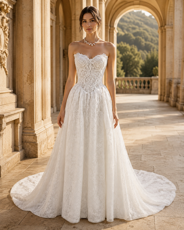MANT Strapless Scalloped Sweetheart Lace A-Line Wedding Dress