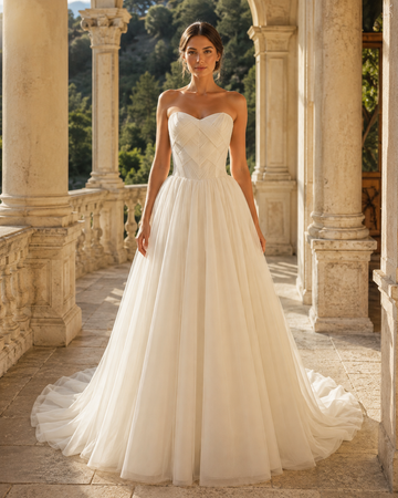 MANT Strapless Sweetheart Chevron-Pleated A-Line Wedding Dress