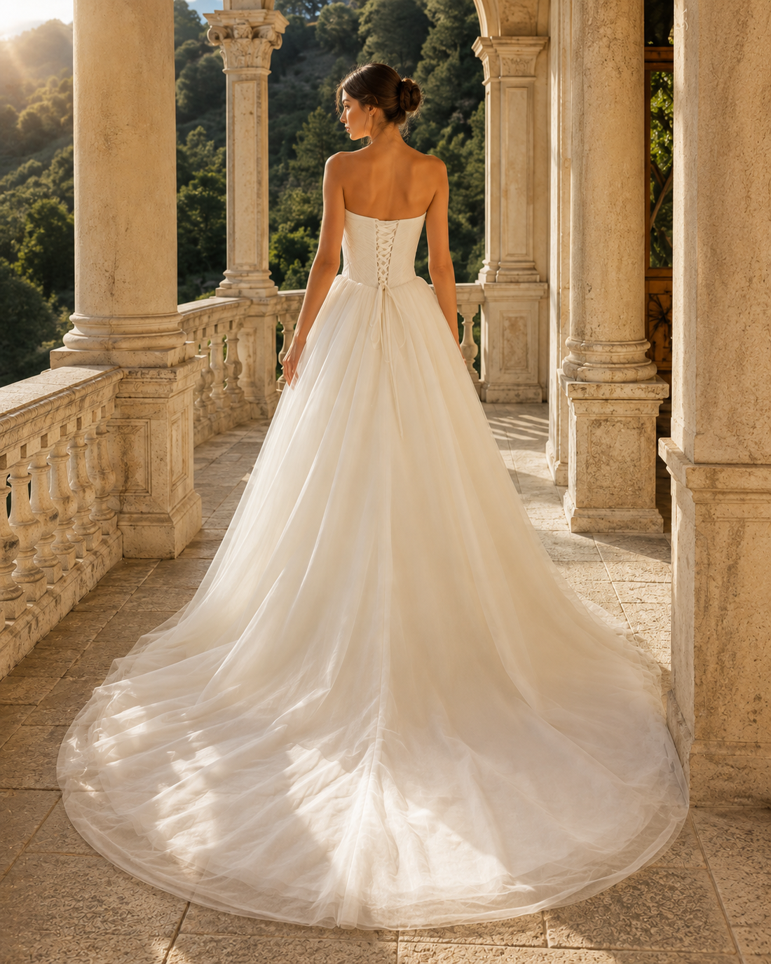 MANT Strapless Sweetheart Chevron-Pleated A-Line Wedding Dress