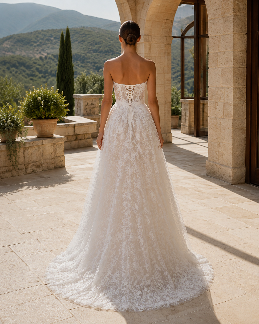 MANT Strapless Sweetheart Lace with Waist Bow A-Line Wedding Dress