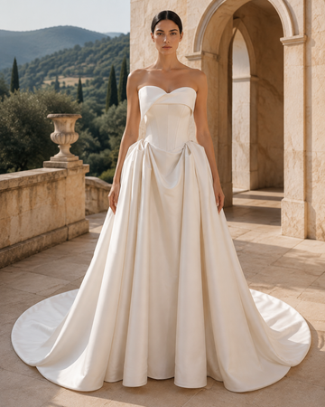 MANT Strapless Folded-Neckline Draped Corset A-Line Wedding Dress