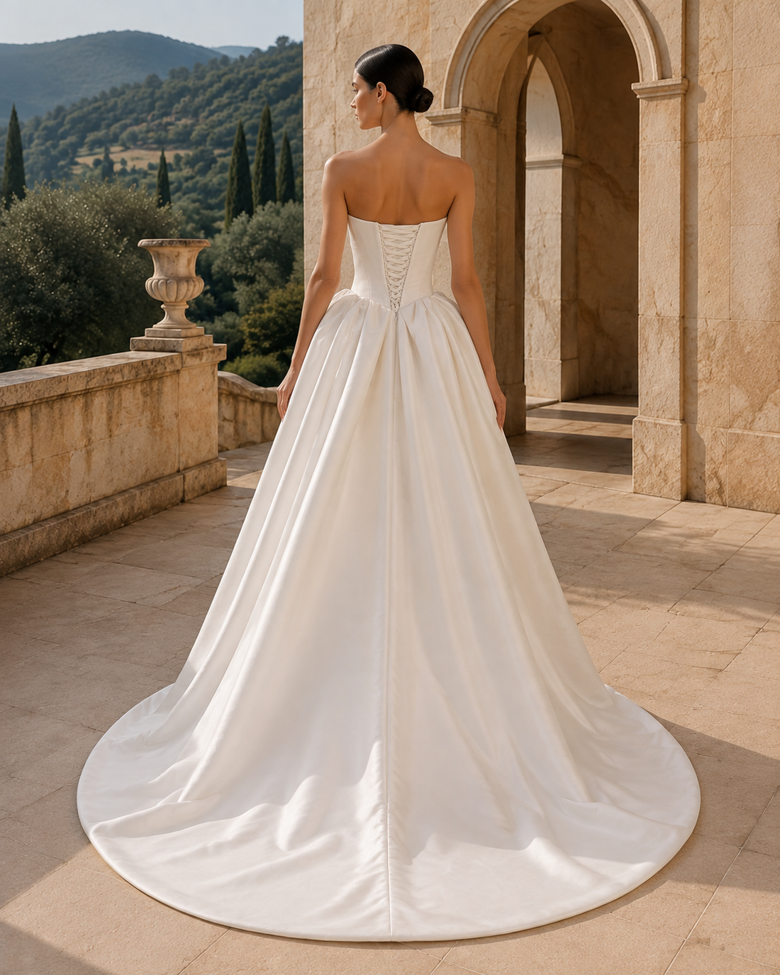 MANT Strapless Folded-Neckline Draped Corset A-Line Wedding Dress