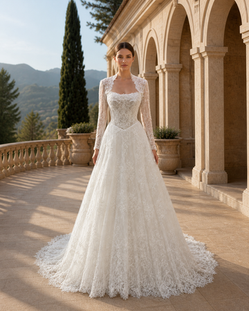 MANT High-Neck Long-Sleeve Lace A-Line Wedding Dress