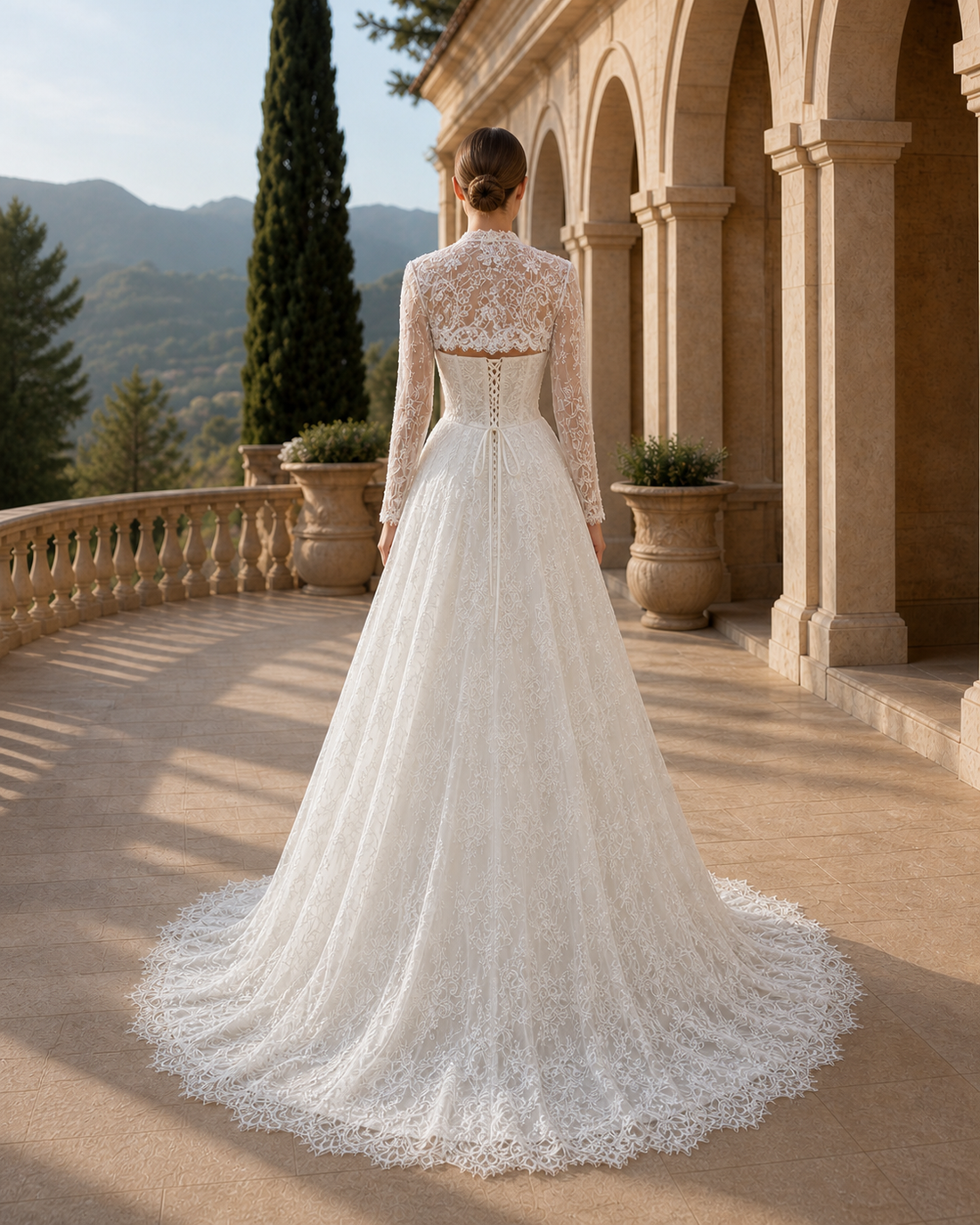 MANT High-Neck Long-Sleeve Lace A-Line Wedding Dress