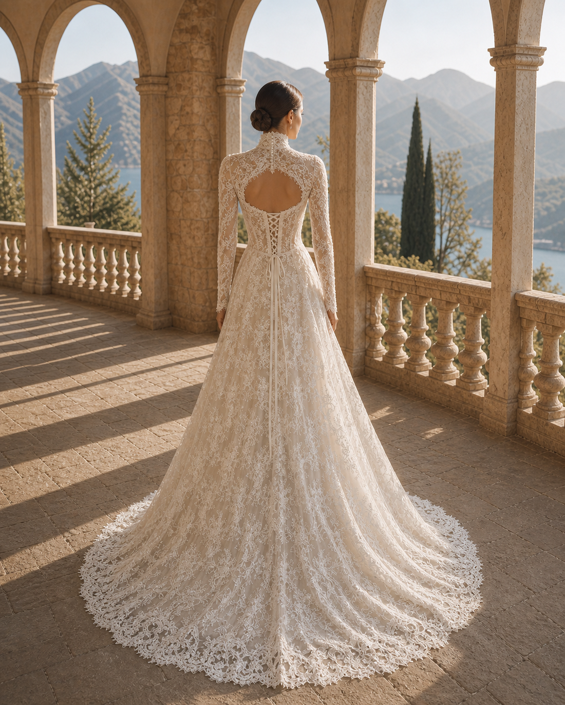MANT Open-Back High-Neck Lace A-Line Wedding Dress