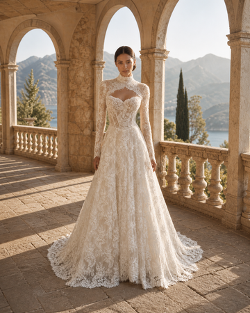 MANT Open-Back High-Neck Lace A-Line Wedding Dress