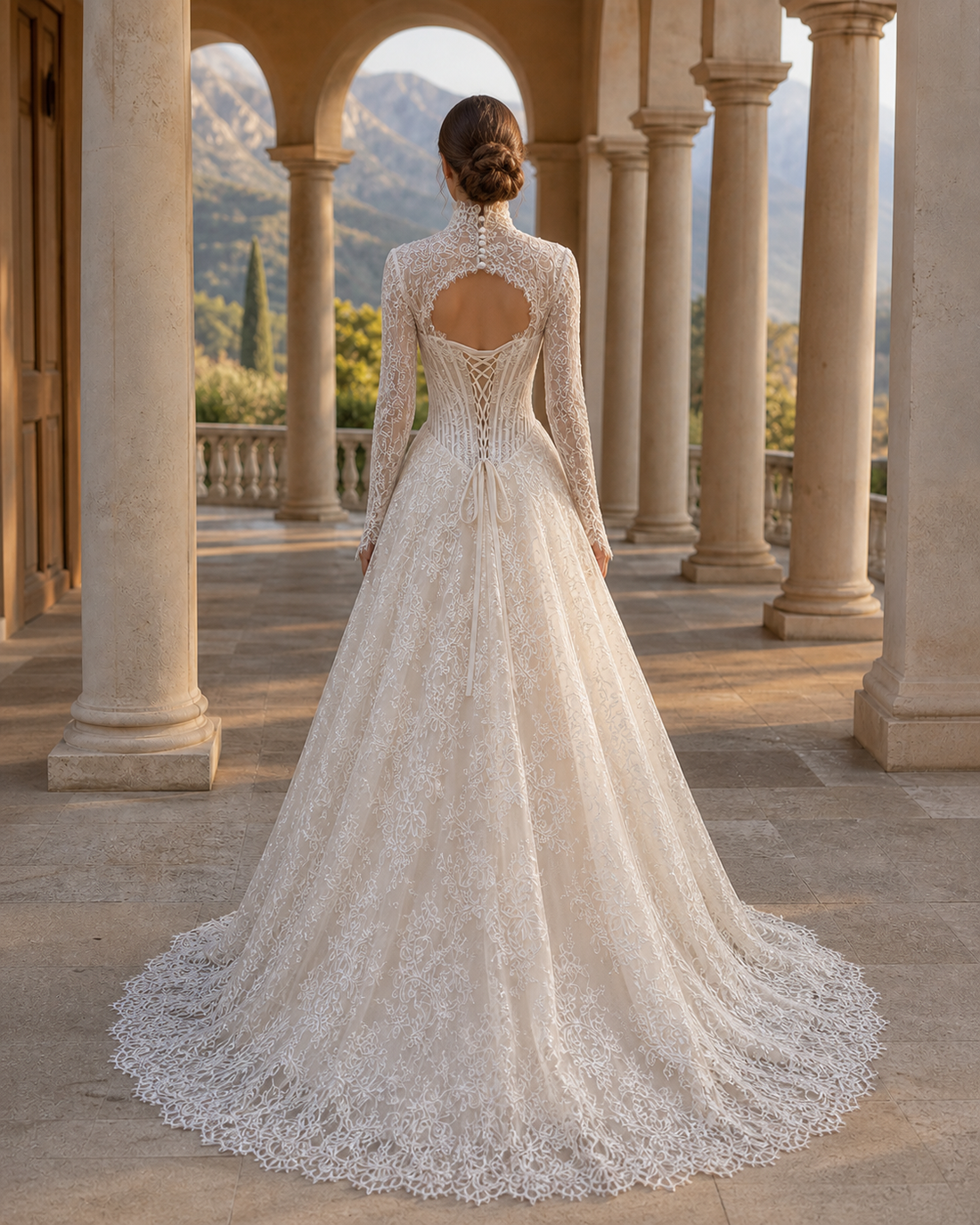 MANT Sculpted-Waist High-Neck Lace A-Line Wedding Dress