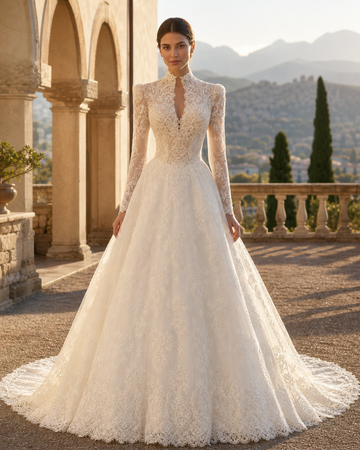 MANT Sleeveless High-Neck Lace A-Line Wedding Dress