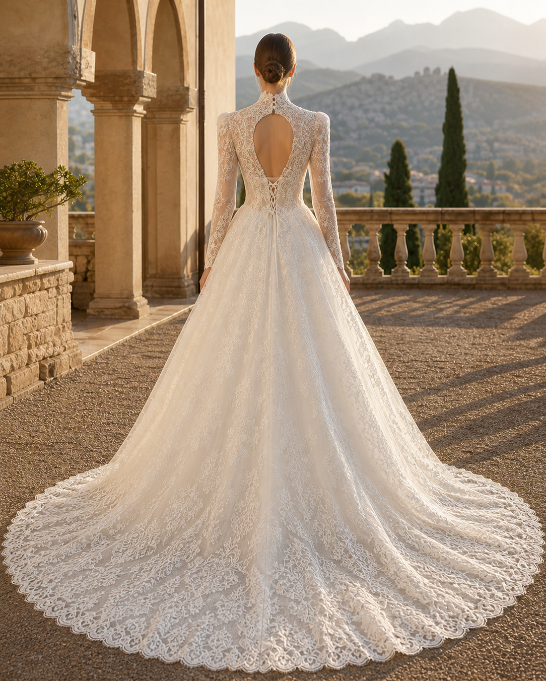 MANT Sleeveless High-Neck Lace A-Line Wedding Dress