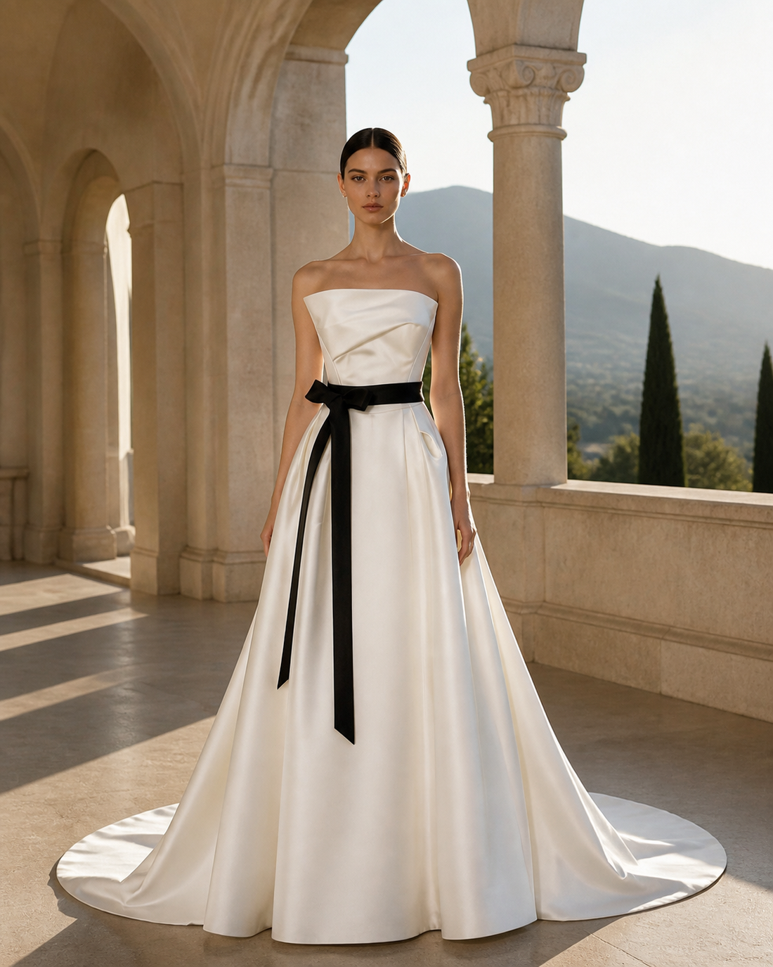 MANT Asymmetric Draped Strapless A-Line Wedding Dress