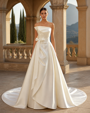 MANT Asymmetric Draped Strapless A-Line Wedding Dress
