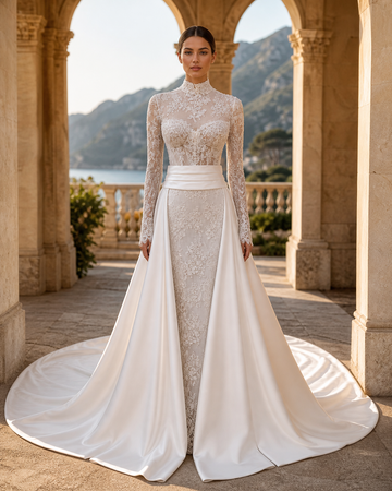 MANT Lace-Top Sash-Waist A-Line Wedding Dress
