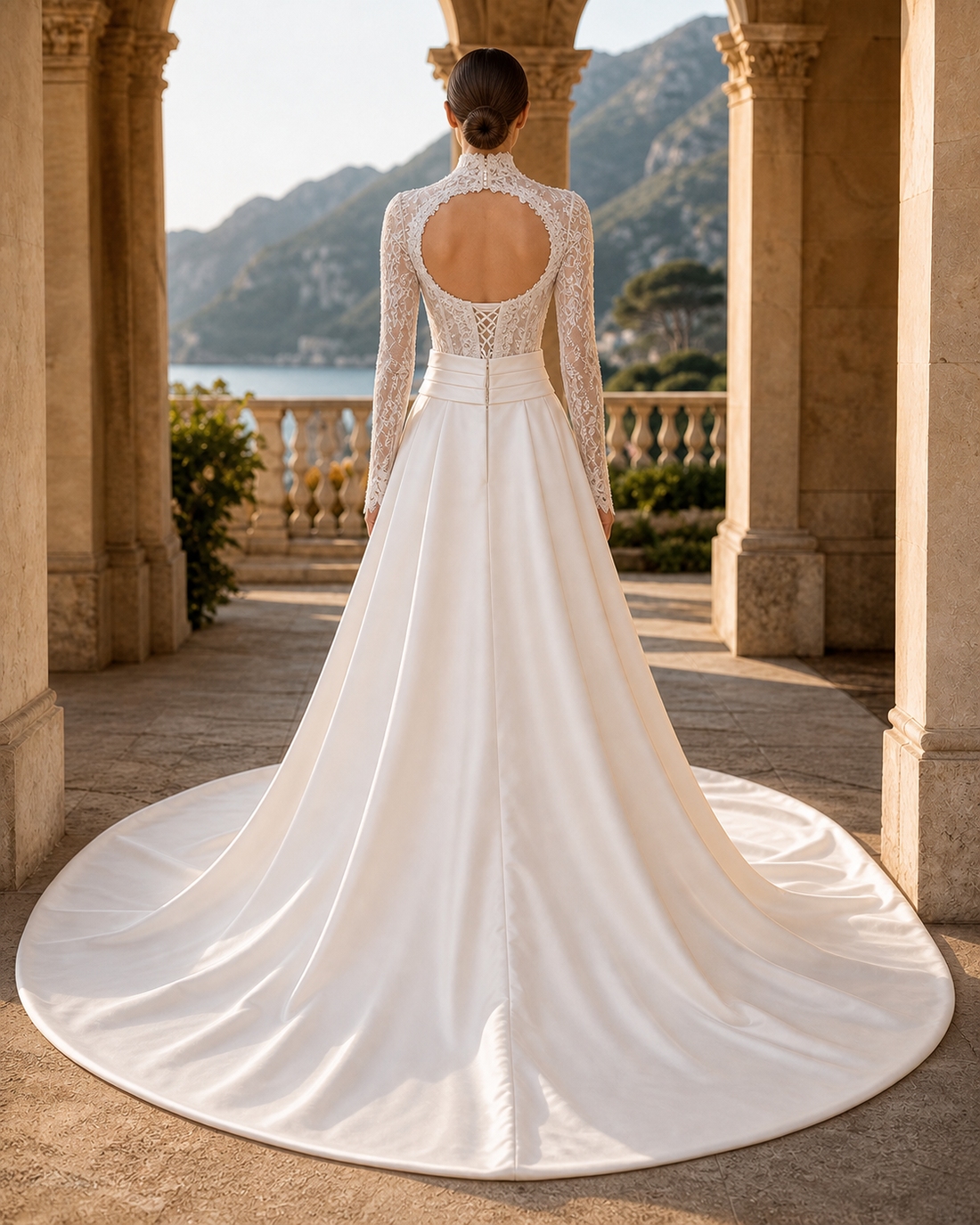 MANT Lace-Top Sash-Waist A-Line Wedding Dress
