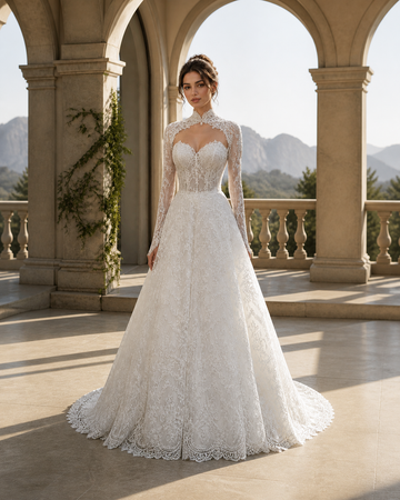 MANT Sweetheart-Underlay High-Neck Lace A-Line Wedding Dress