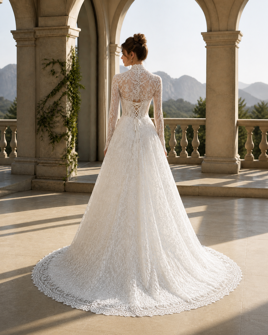 MANT Sweetheart-Underlay High-Neck Lace A-Line Wedding Dress