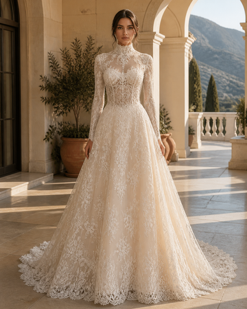 MANT Sweetheart-Bodice High-Neck Lace A-Line Wedding Dress