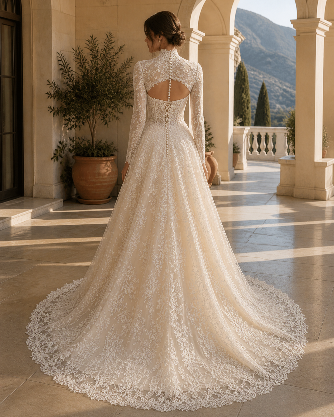 MANT Sweetheart-Bodice High-Neck Lace A-Line Wedding Dress