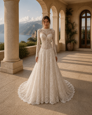 MANT V-Neck Long-Sleeve Lace A-Line Wedding Dress