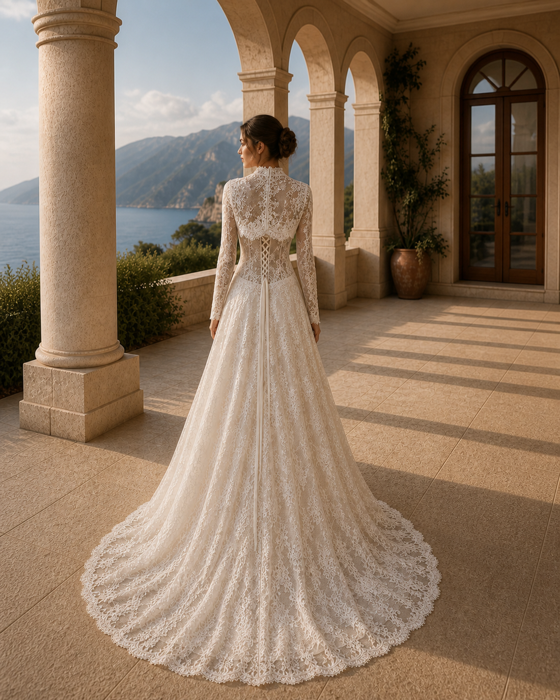 MANT V-Neck Long-Sleeve Lace A-Line Wedding Dress