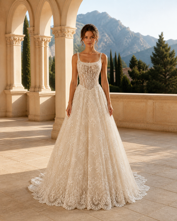MANT Sleeveless Soft-High-Neck Lace A-Line Wedding Dress