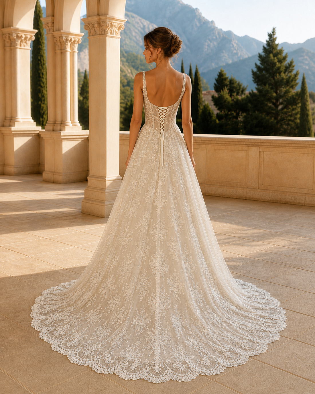 MANT Sleeveless Soft-High-Neck Lace A-Line Wedding Dress
