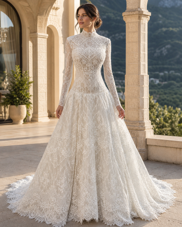 MANT Keyhole-Back High-Neck Lace A-Line Wedding Dress