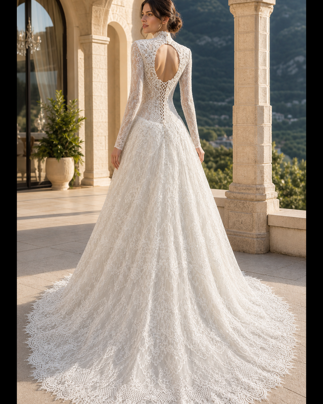 MANT Keyhole-Back High-Neck Lace A-Line Wedding Dress