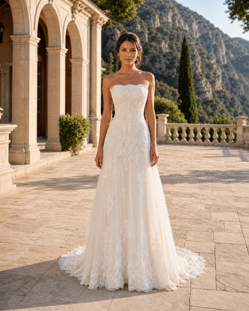 MANT Strapless Scalloped Lace A-Line Wedding Dress