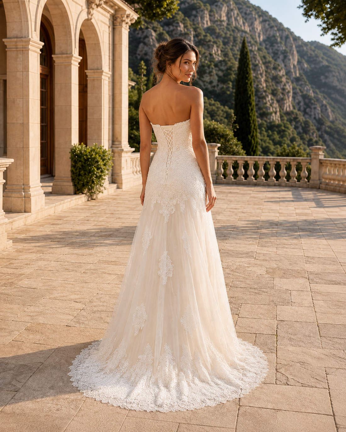 MANT Strapless Scalloped Lace A-Line Wedding Dress