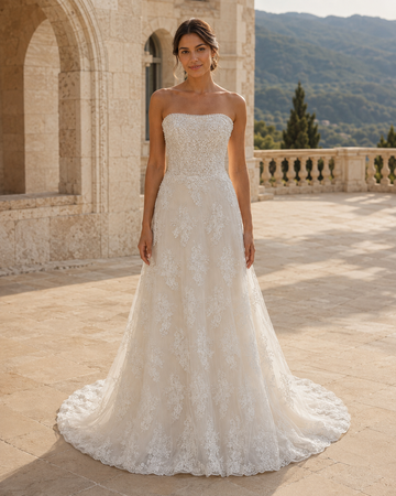 MANT Strapless Floral-Lace A-Line Wedding Dress