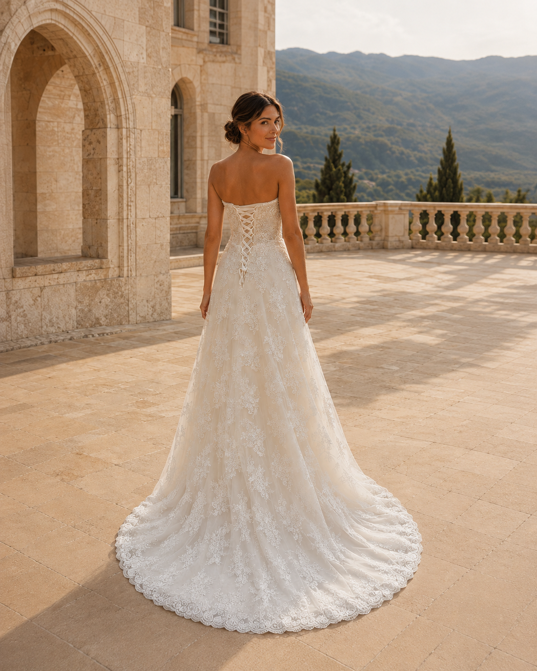 MANT Strapless Floral-Lace A-Line Wedding Dress