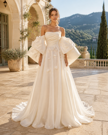 MANT Dramatic Puff-Sleeve A-Line Wedding Dress