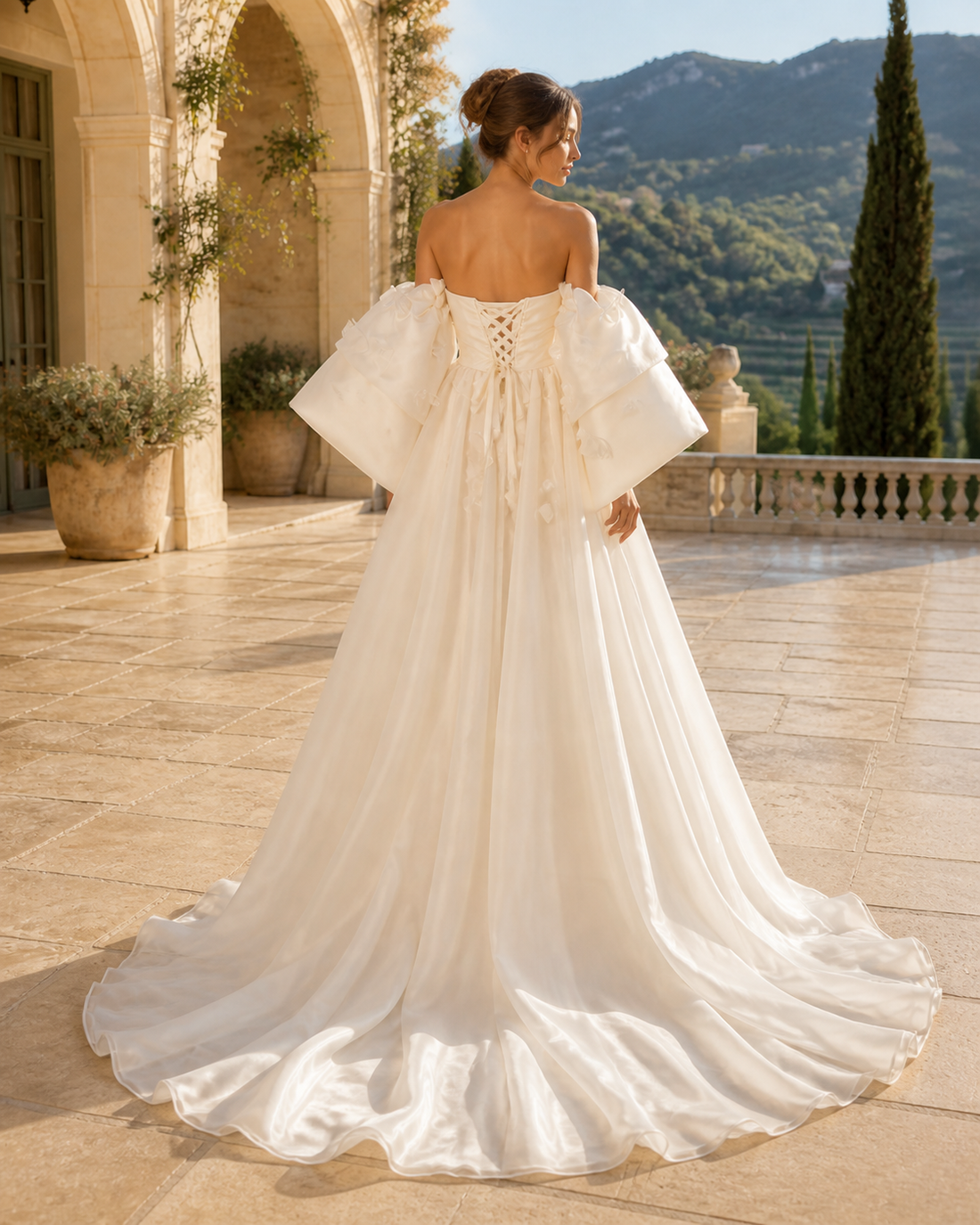 MANT Dramatic Puff-Sleeve A-Line Wedding Dress