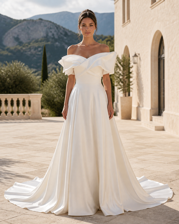 MANT Foldover Off-Shoulder A-Line Wedding Dress