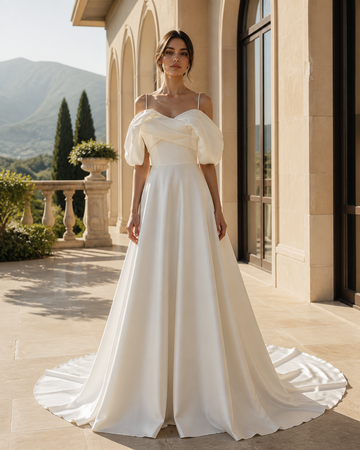 MANT Sculpted Bow Off-Shoulder A-Line Wedding Dress