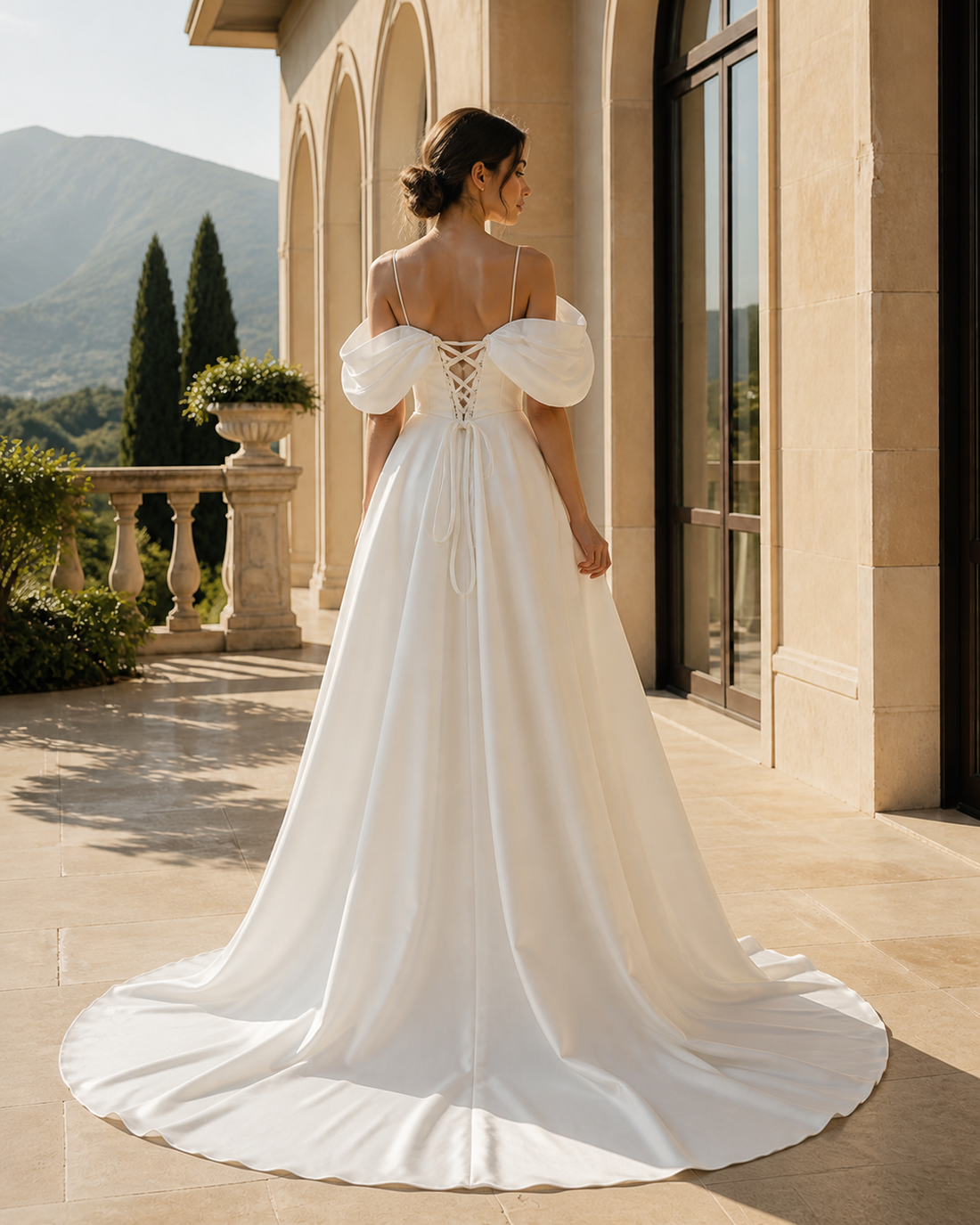 MANT Sculpted Bow Off-Shoulder A-Line Wedding Dress