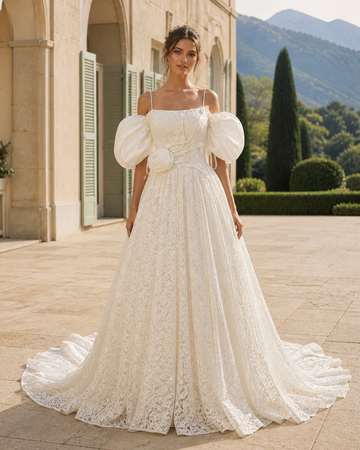 MANT Statement Puff-Sleeve A-Line Wedding Dress