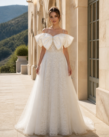 MANT Oversized Bow Off-Shoulder A-Line Wedding Dress