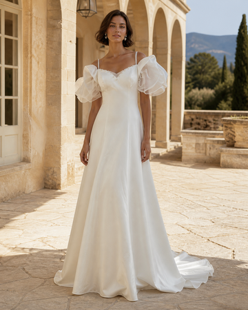 MANT Sweetheart Sheer Puff-Sleeve A-Line Wedding Dress