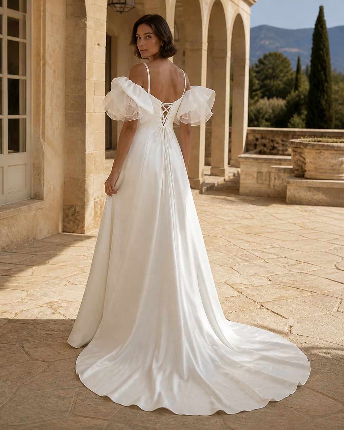 MANT Sweetheart Sheer Puff-Sleeve A-Line Wedding Dress