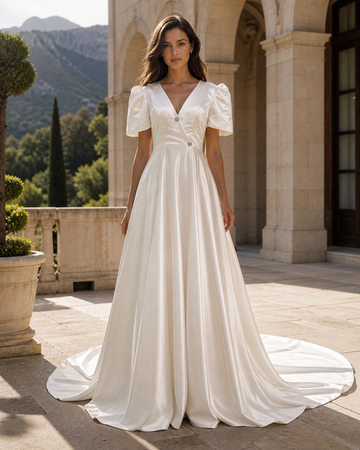 MANT V-Neck Short-Sleeve A-Line Wedding Dress