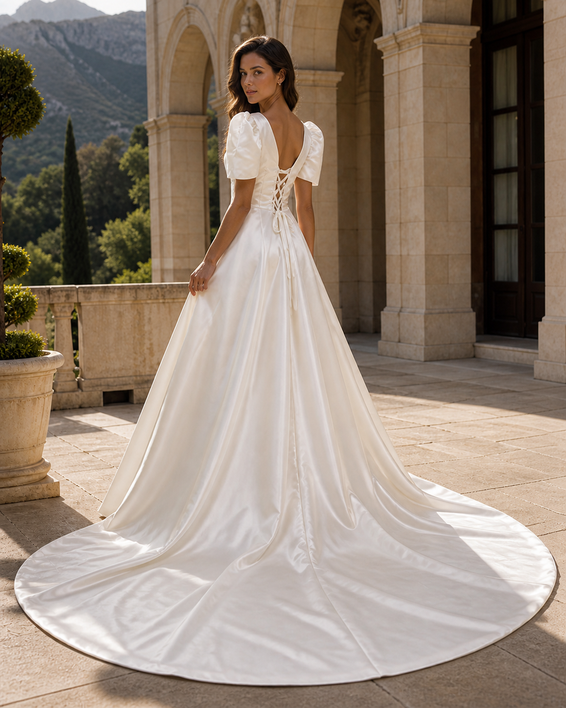 MANT V-Neck Short-Sleeve A-Line Wedding Dress