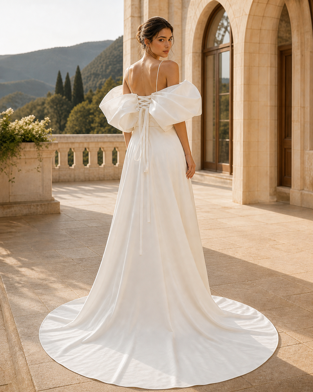 MANT Sculpted Puff-Sleeve A-Line Wedding Dress