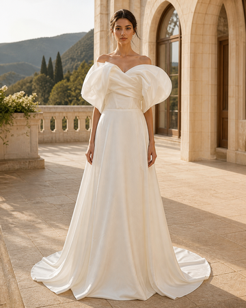 MANT Sculpted Puff-Sleeve A-Line Wedding Dress