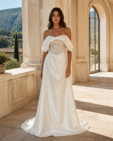 MANT Foldover Off-Shoulder Textured-Bodice A-Line Wedding Dress
