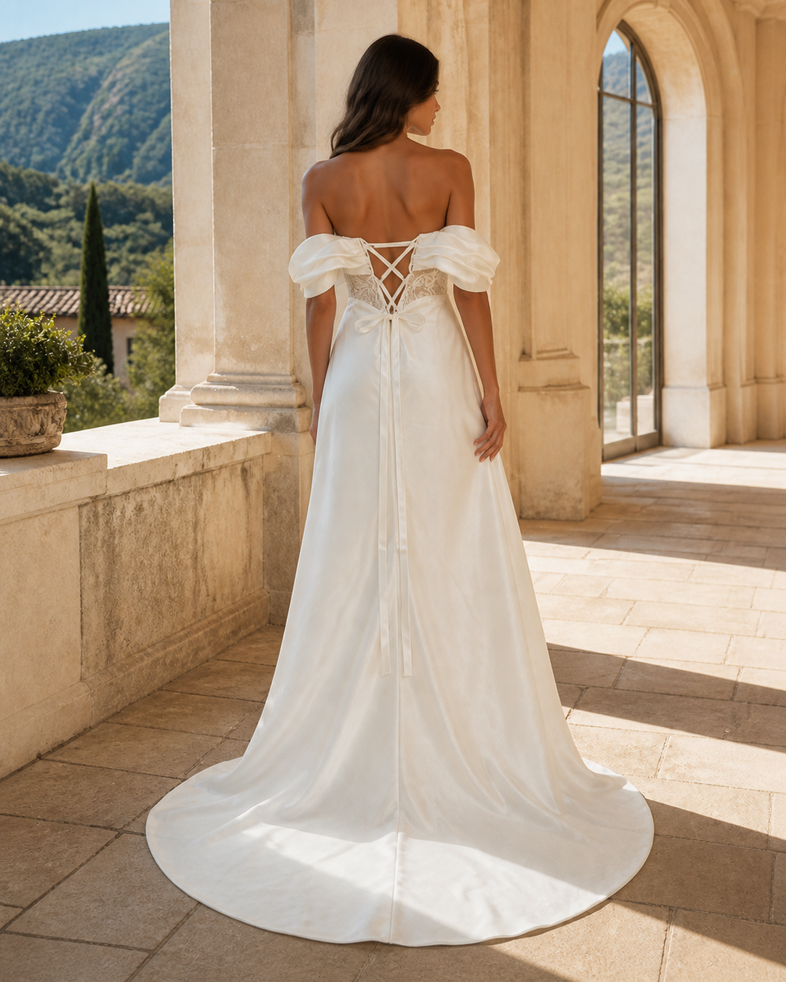 MANT Foldover Off-Shoulder Textured-Bodice A-Line Wedding Dress