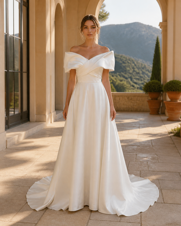 MANT Foldover Off-Shoulder A-Line Wedding Dress