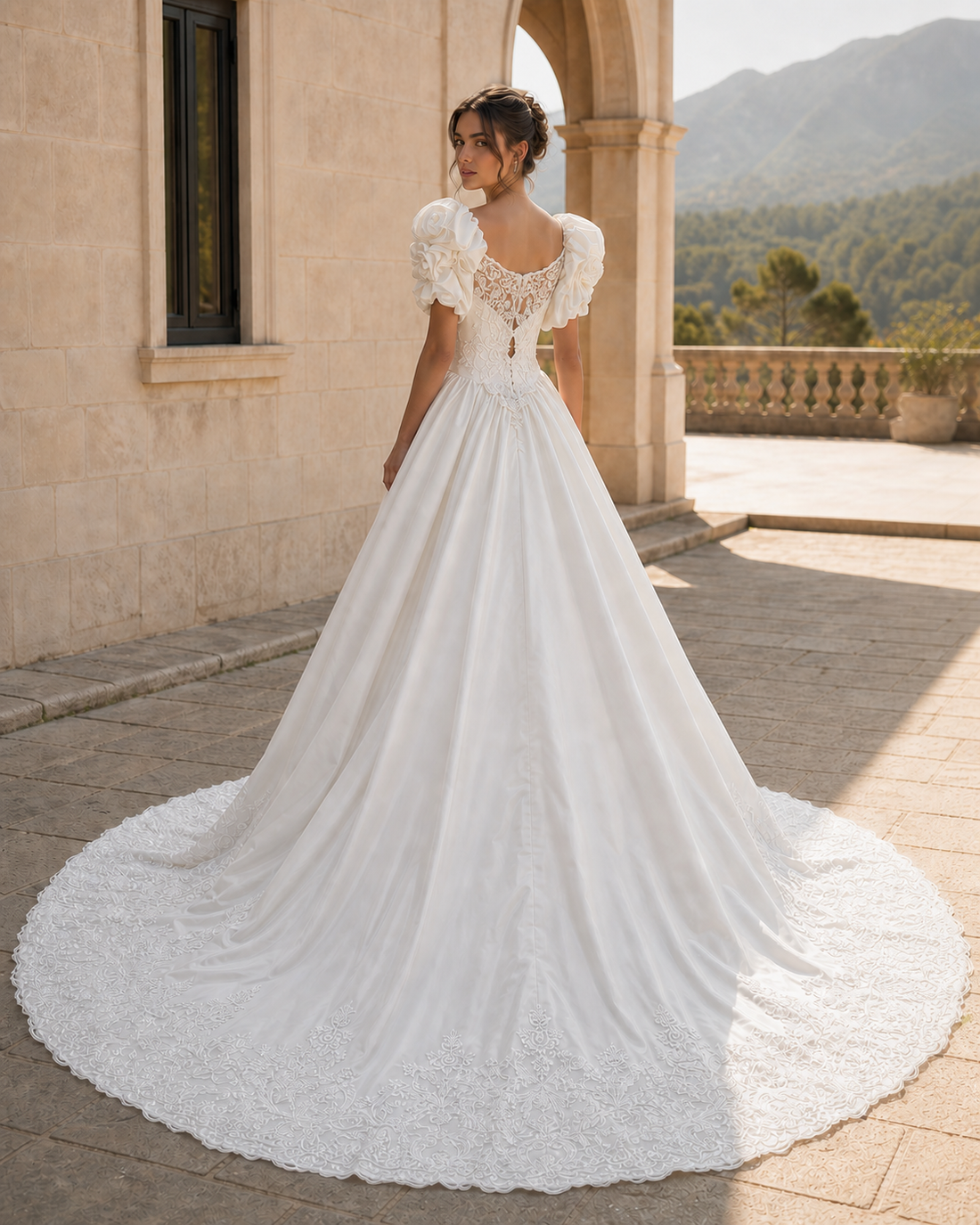 MANT Sweetheart Neckline Sculptural Puff Sleeves A-Line Wedding Dress